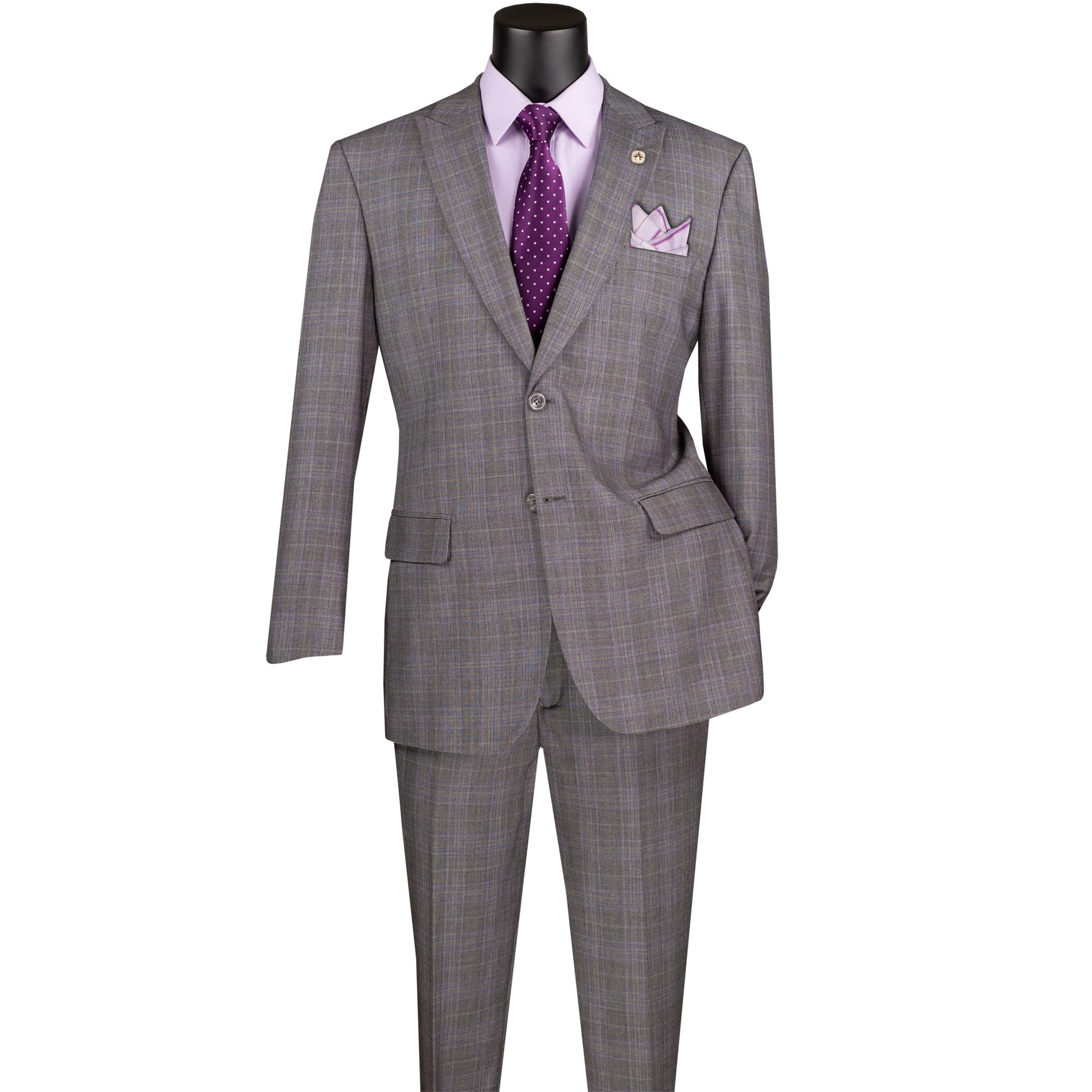 VINCI Men's Glen Plaid 2-Button Suit w/ Peak Lapel - 36S-56L, 3 Colors - NEW - Picture 12 of 16