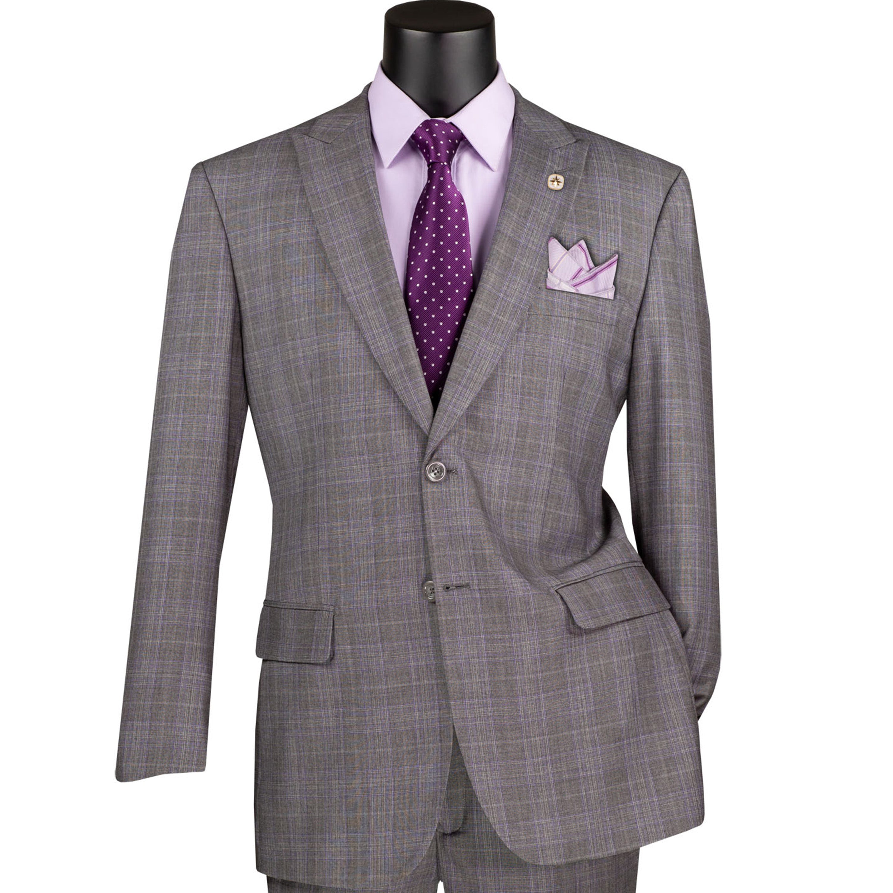 VINCI Men's Glen Plaid 2-Button Suit w/ Peak Lapel - 36S-56L, 3 Colors - NEW - Picture 9 of 16