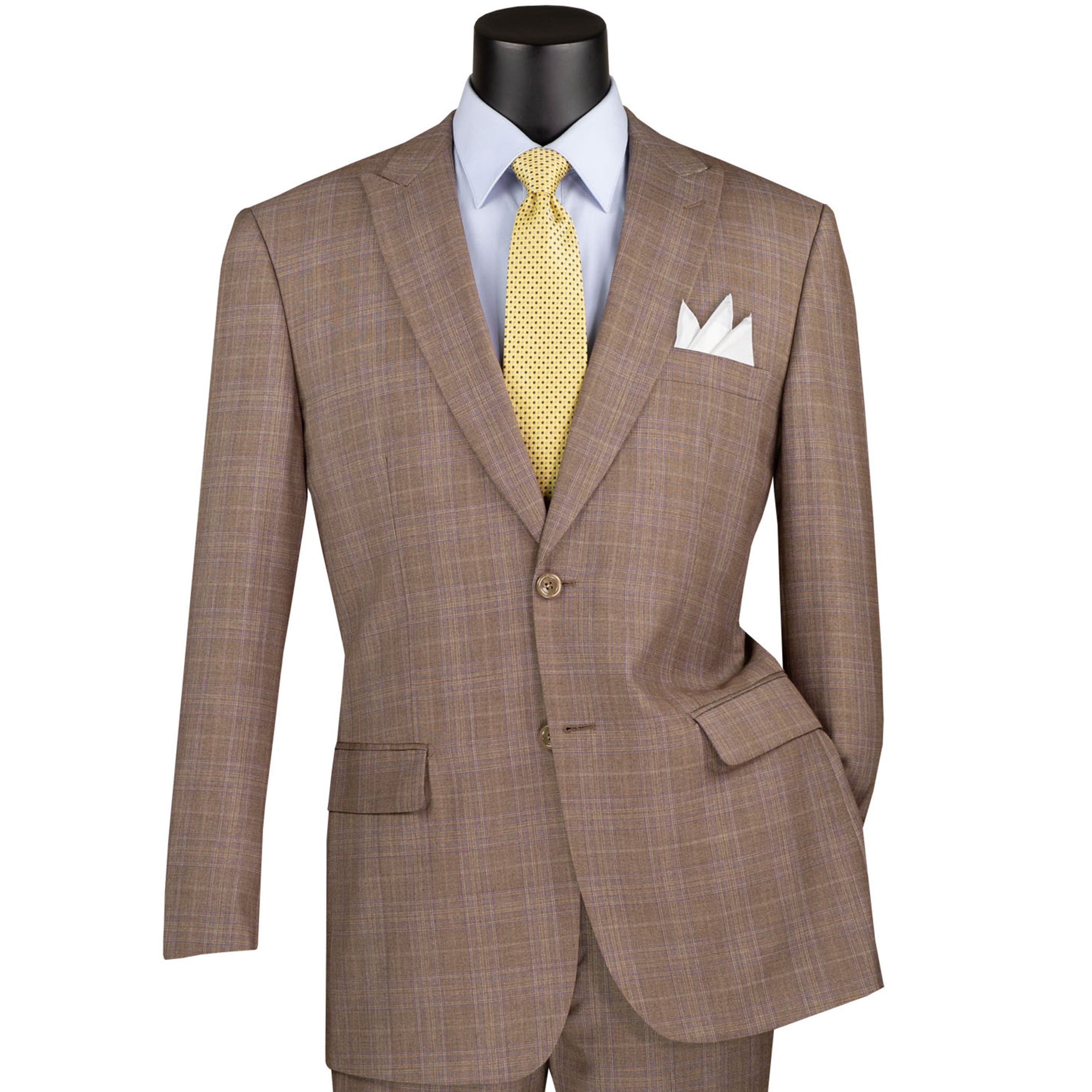 VINCI Men's Glen Plaid 2-Button Suit w/ Peak Lapel - 36S-56L, 3 Colors - NEW - Picture 13 of 16
