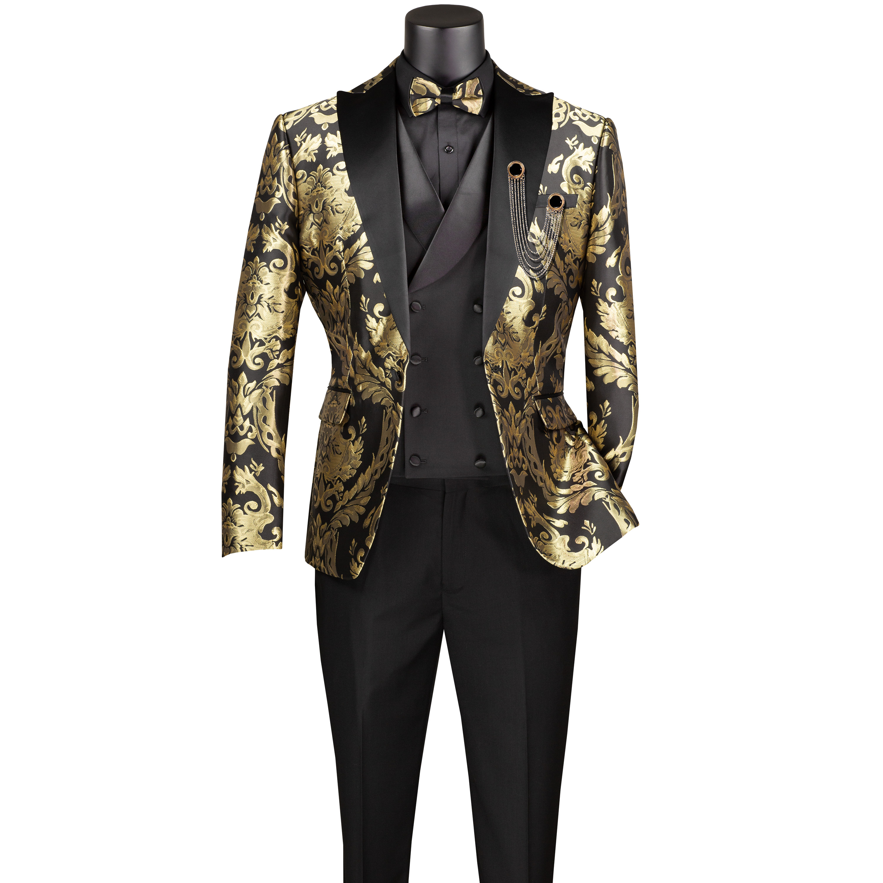 VINCI Men's Jacquard 3pc Modern Tuxedo w/ Bow-Tie - 36S-56L, 4 Colors - NEW - Picture 9 of 21