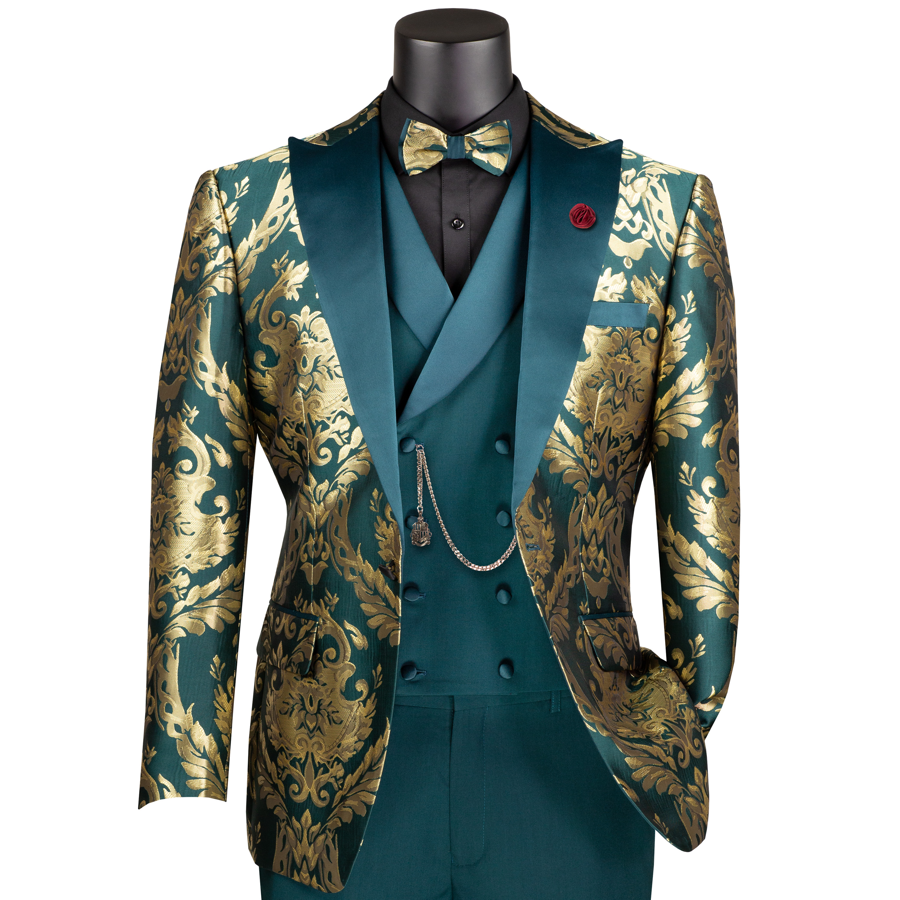 VINCI Men's Jacquard 3pc Modern Tuxedo w/ Bow-Tie - 36S-56L, 4 Colors - NEW - Picture 10 of 21