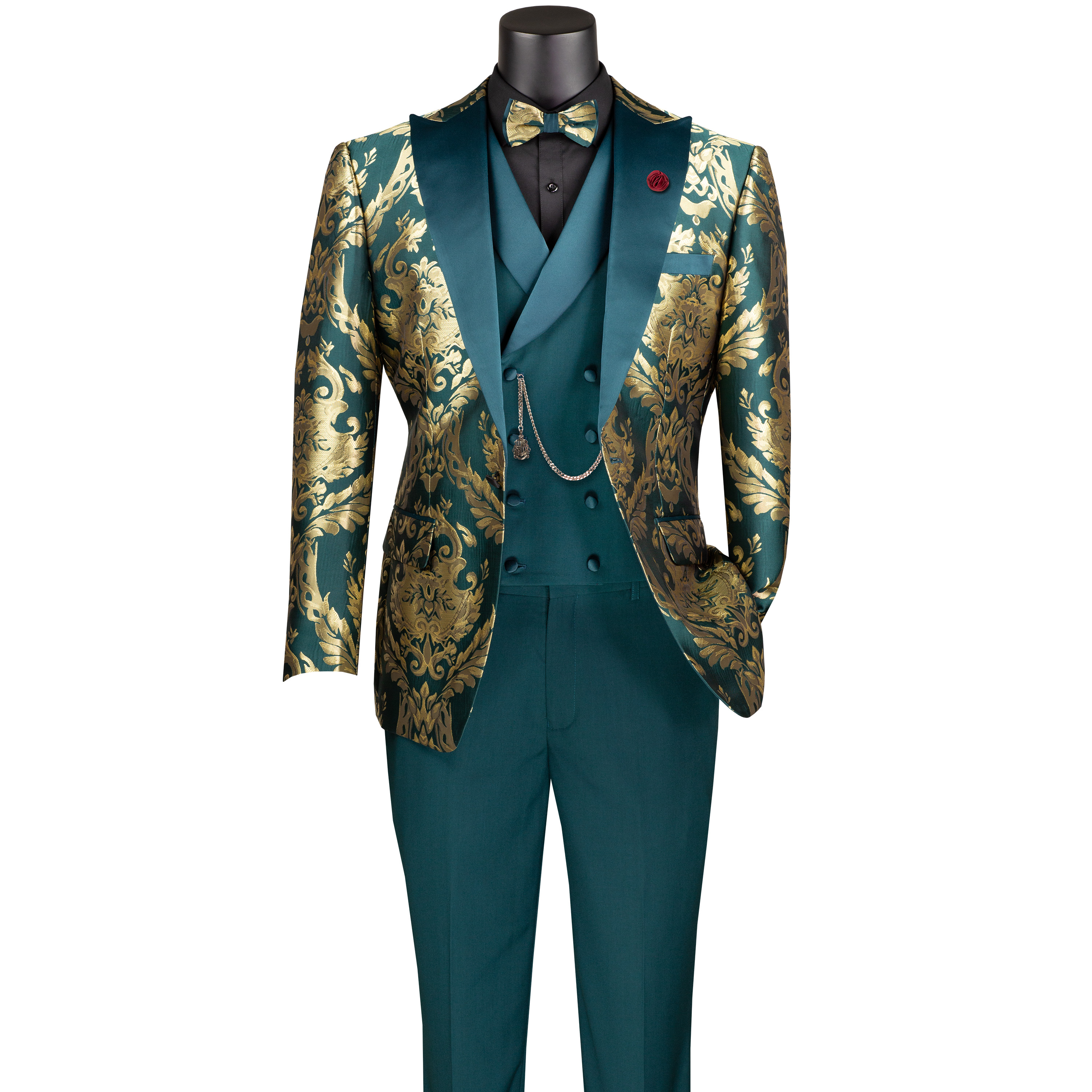 VINCI Men's Jacquard 3pc Modern Tuxedo w/ Bow-Tie - 36S-56L, 4 Colors - NEW - Picture 13 of 21