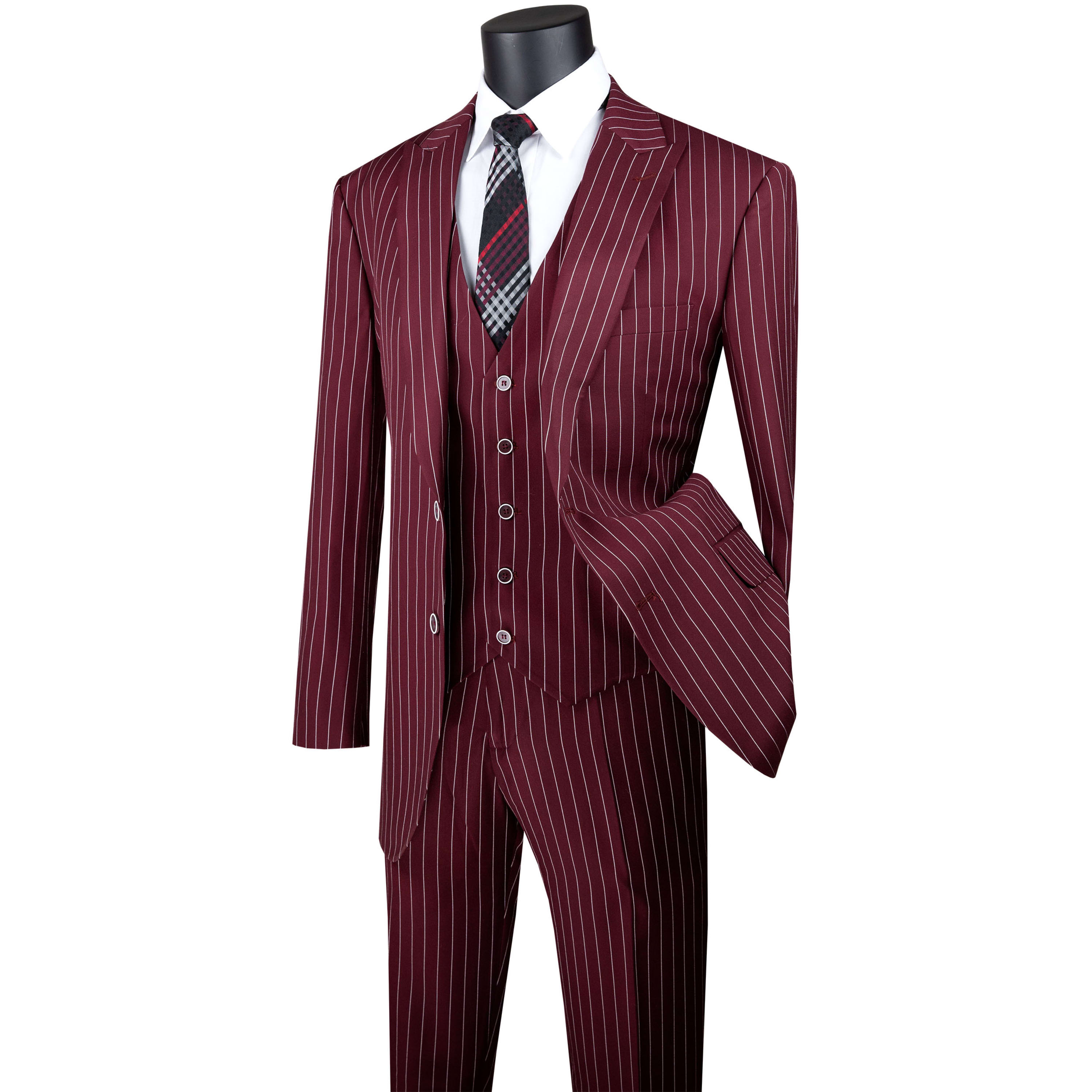VINCI Men's Gangster Stripe 3-Piece Suit 38S-62L, 3 Colors, Classic-Fit - NEW