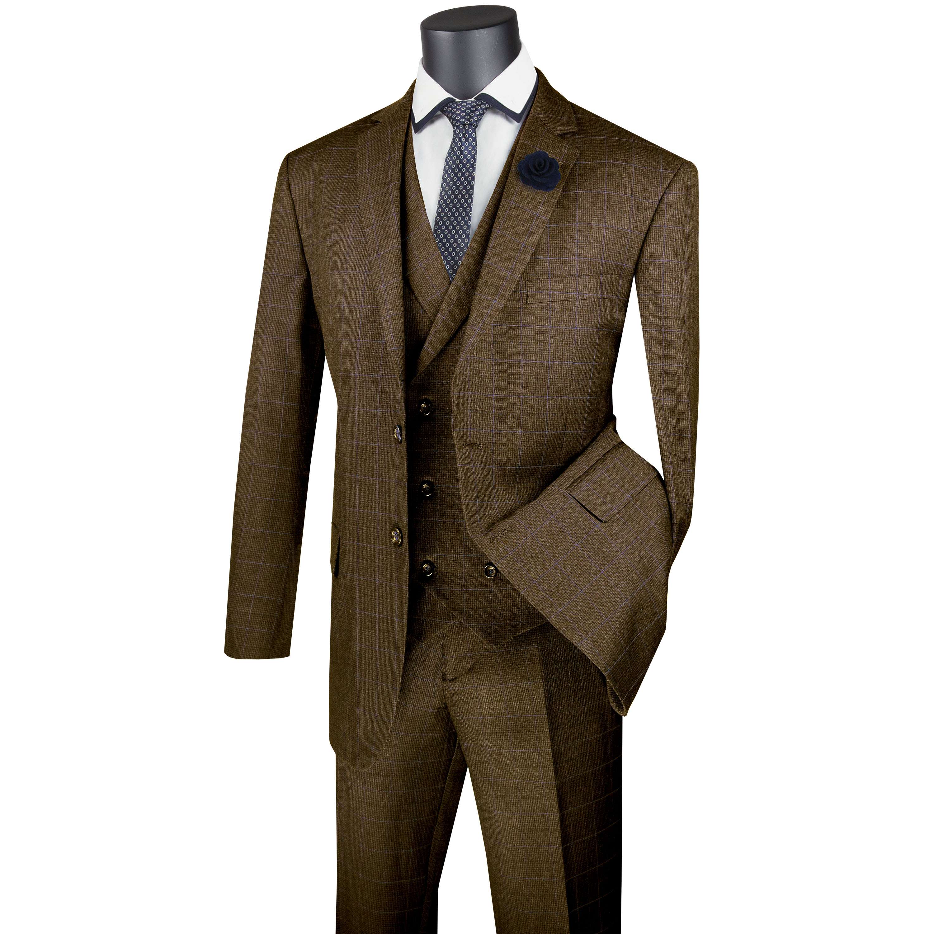 VINCI Men's Glen Plaid 3 Piece 2 Button Classic Fit Suit NEW