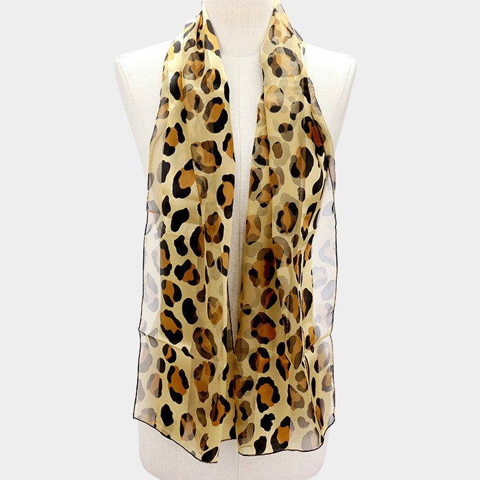 Bufanda de poliéster marrón o dorado estampado de leopardo largo 14"" X 60 - Imagen 3 de 3