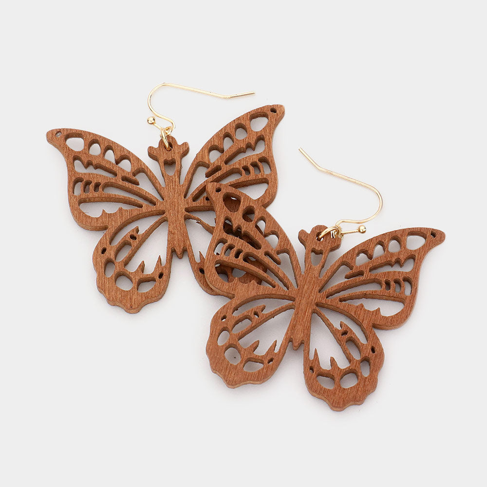 Pierced 2" gold black or brown cutout wood dangle butterfly - Picture 3 of 3