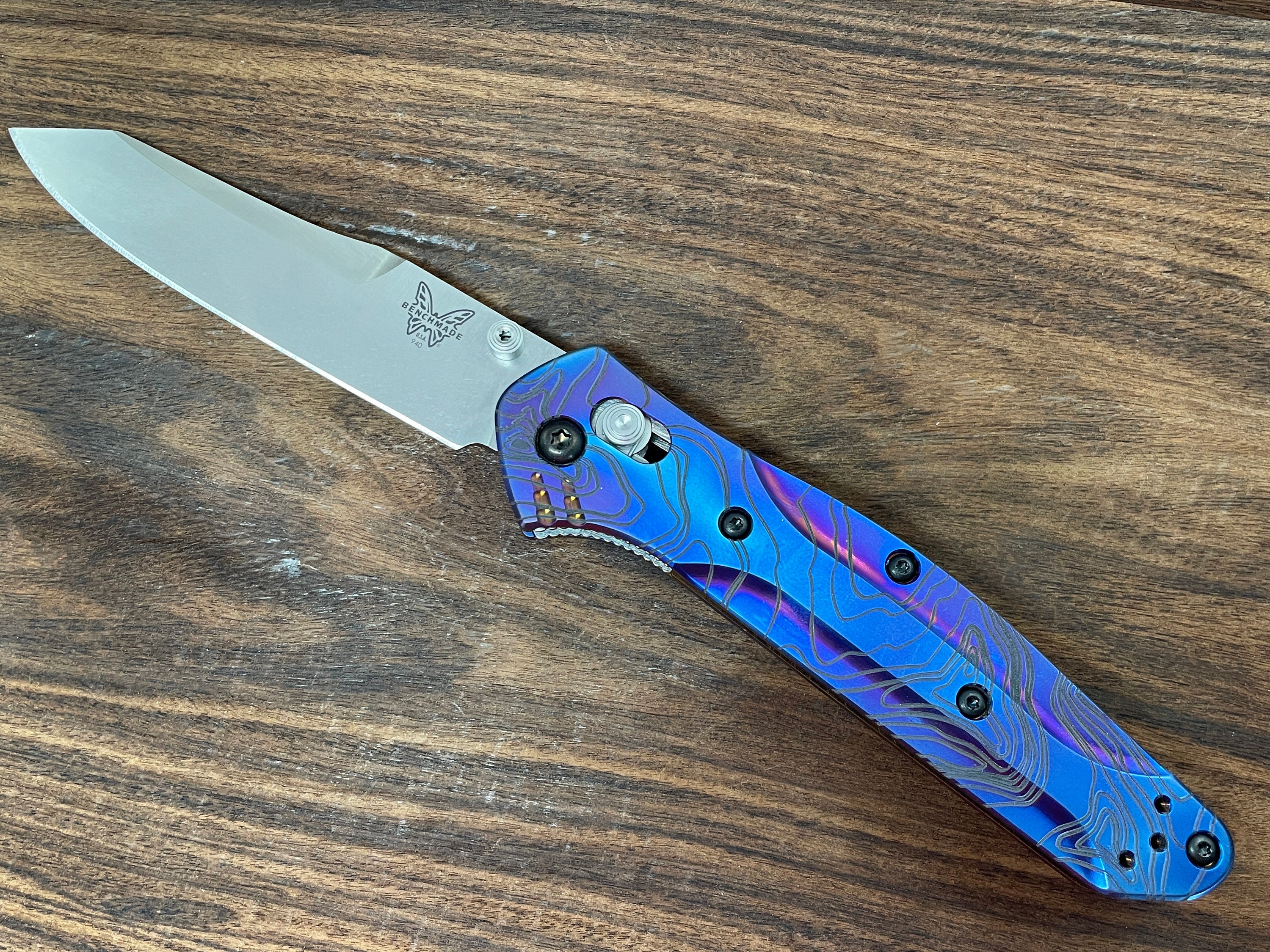 Black engraved FRAG milled Titanium Scales for Benchmade 940 Osborne - Picture 8 of 10