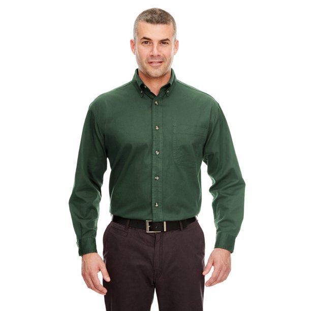 UltraClub Men's Cypress Long-Sleeve Twill Pocket 8960C - Picture 3 of 18