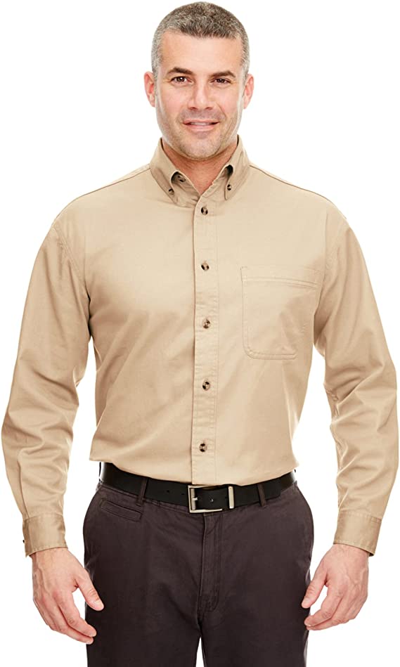 UltraClub Men's Cypress Long-Sleeve Twill Pocket 8960C - Picture 7 of 18