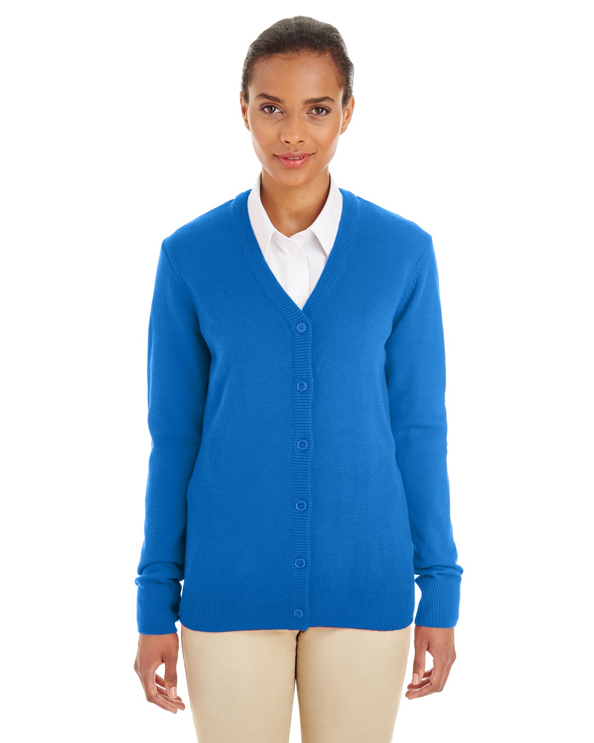 M425W Harriton Ladies' Pilbloc V-Neck Cardigan Sweater - Picture 2 of 6