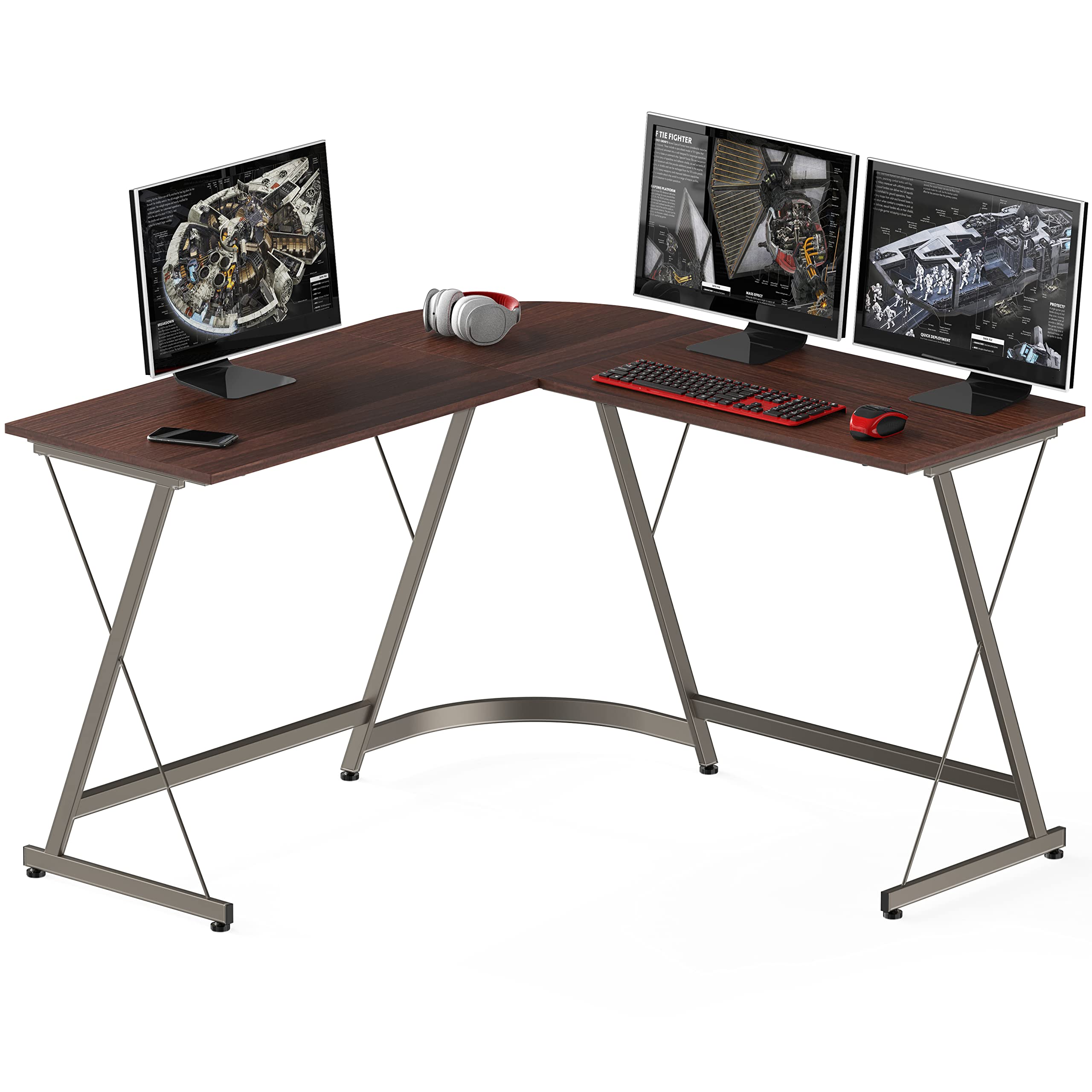 УГЛОВОЙ СТОЛ ДЛЯ ДОМАШНЕГО КОМПЬЮТЕРА LE CROZZ L-ОБРАЗНОЙ ФОРМЫ - ОРЕХ 21790₽