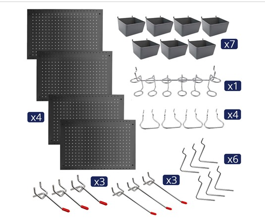 TNINE 28PC 4 PEGBOARD PANELS & ACCESSORIES - BLACK