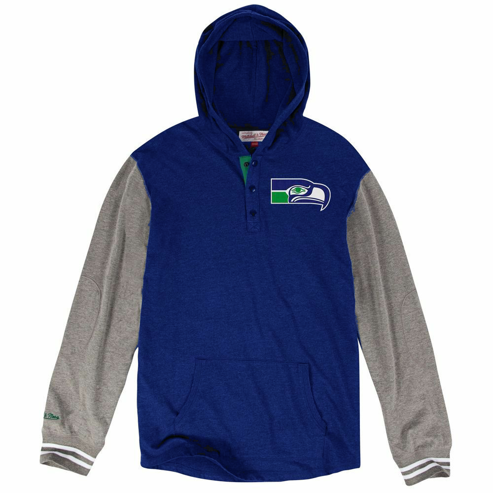 Mitchell & Ness Mens Seattle Seahawks Mid-Season Long Sleeve Hooded Shirt - Picture 3 of 4
