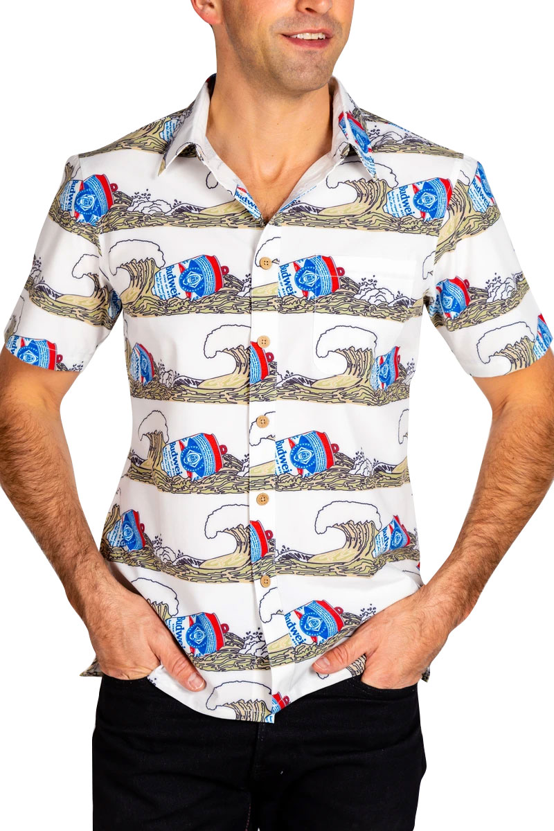 Shinesty Mens Budweiser The Shaka Brew Hawaiian Shirt