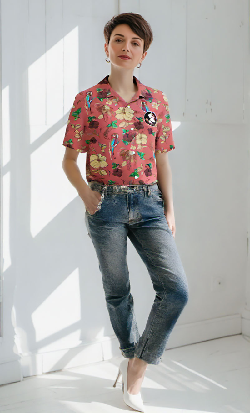 Wes and Willy Sports Fan College Team Tropical Parrot Button Up Hawaiian Shirt - Picture 8 of 43