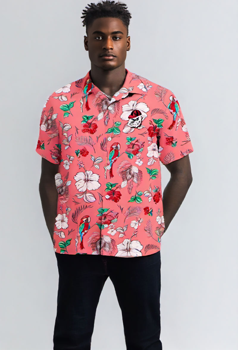 Wes and Willy Sports Fan College Team Tropical Parrot Button Up Hawaiian Shirt - Picture 10 of 43