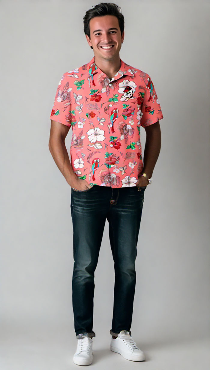 Wes and Willy Sports Fan College Team Tropical Parrot Button Up Hawaiian Shirt - Picture 11 of 43