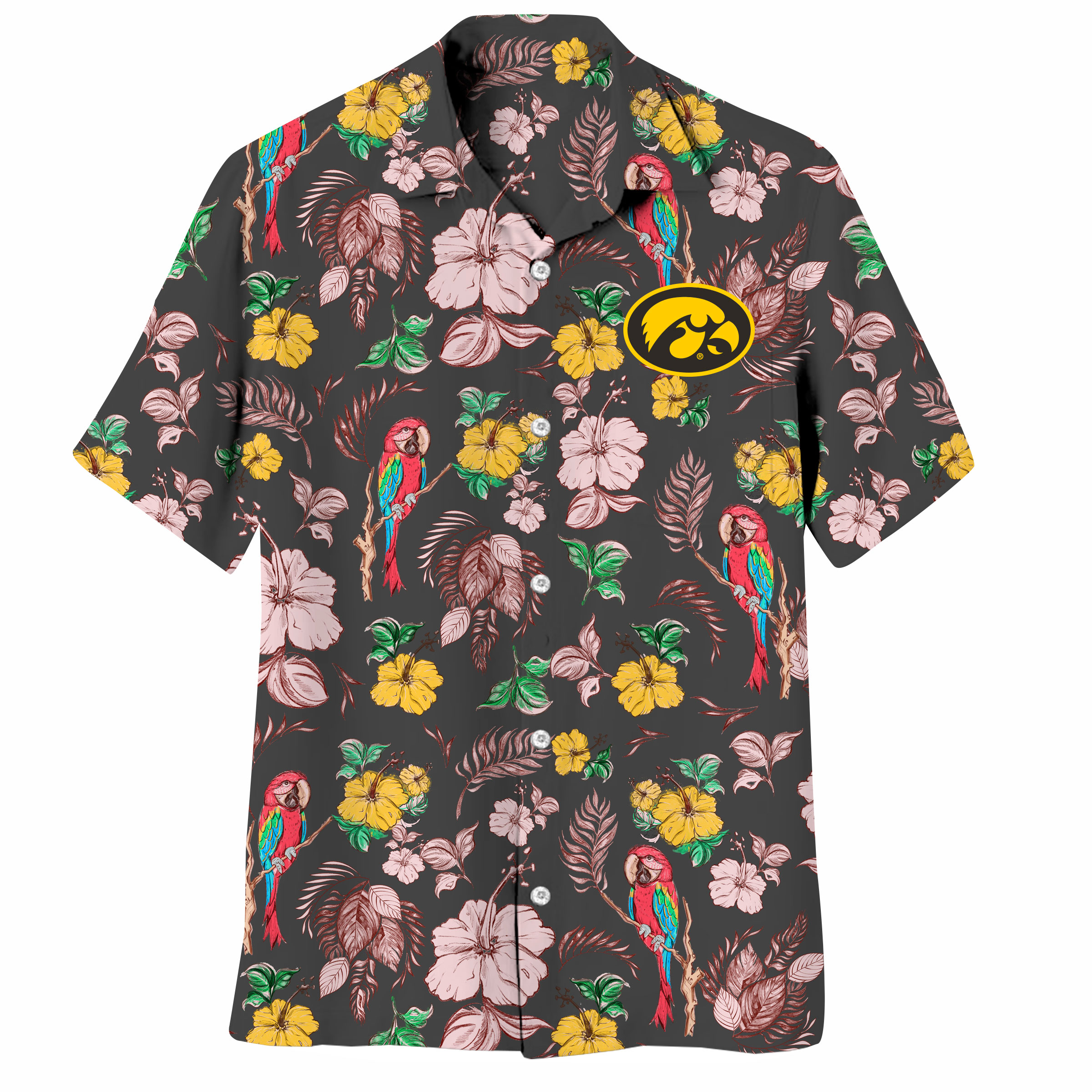 Wes and Willy Sports Fan College Team Tropical Parrot Button Up Hawaiian Shirt - Picture 14 of 43