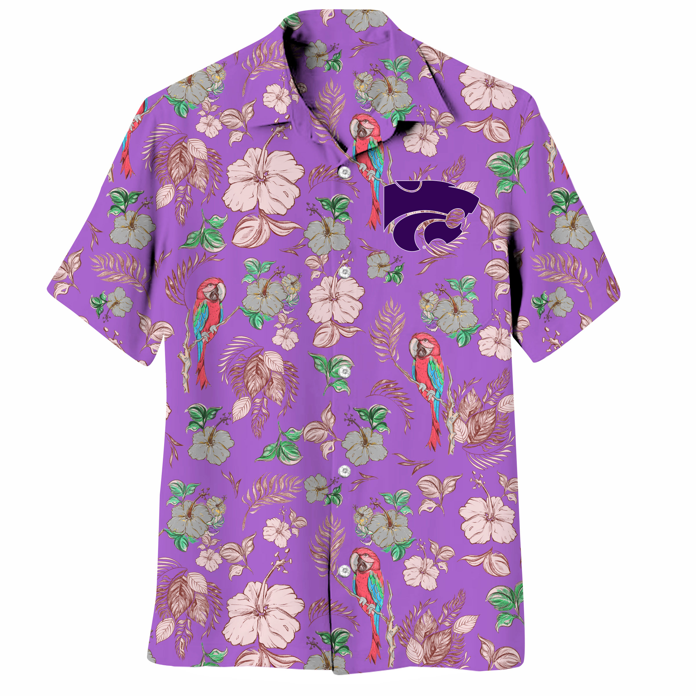 Wes and Willy Sports Fan College Team Tropical Parrot Button Up Hawaiian Shirt - Picture 16 of 43
