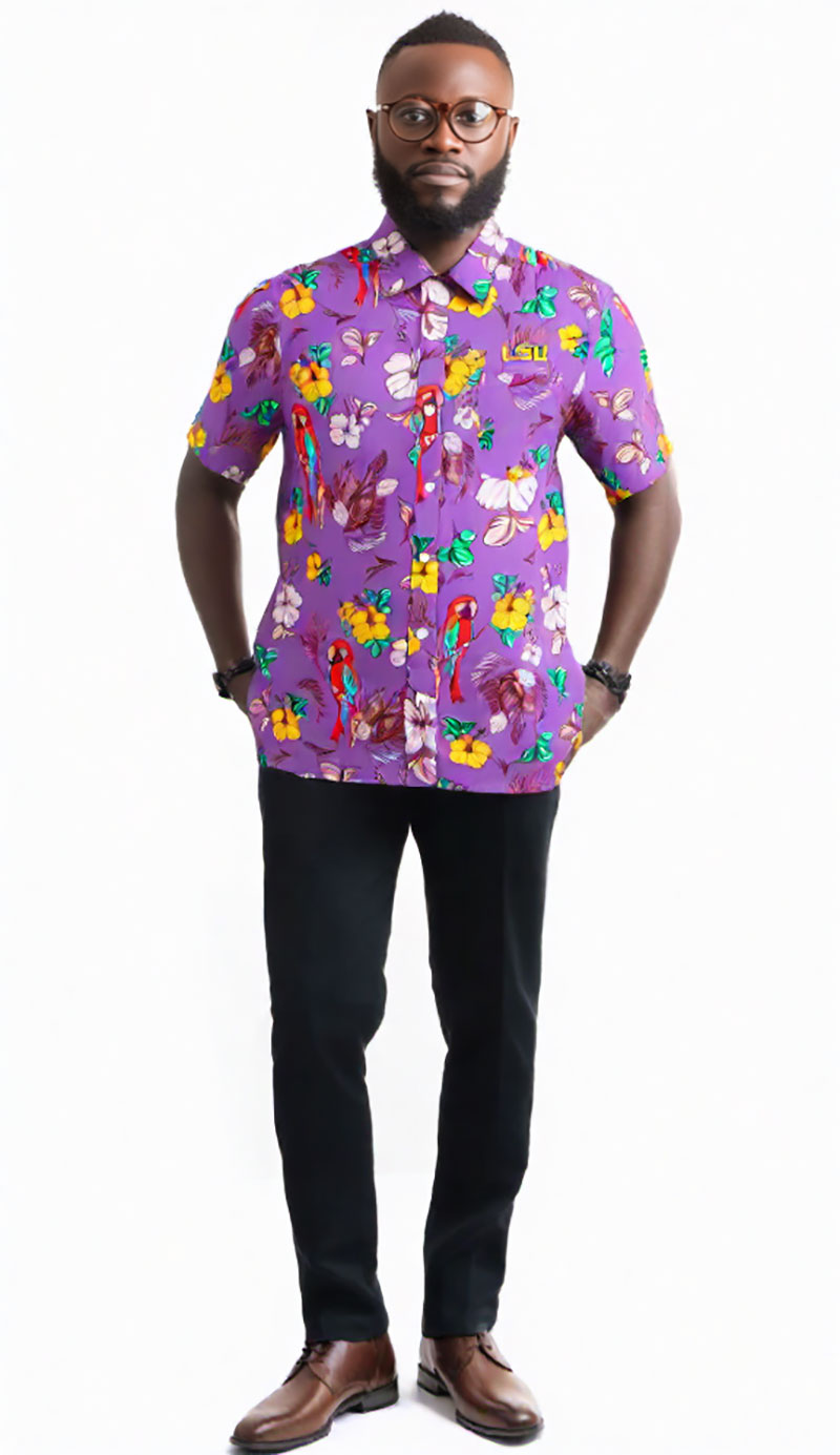 Wes and Willy Sports Fan College Team Tropical Parrot Button Up Hawaiian Shirt - Picture 20 of 43