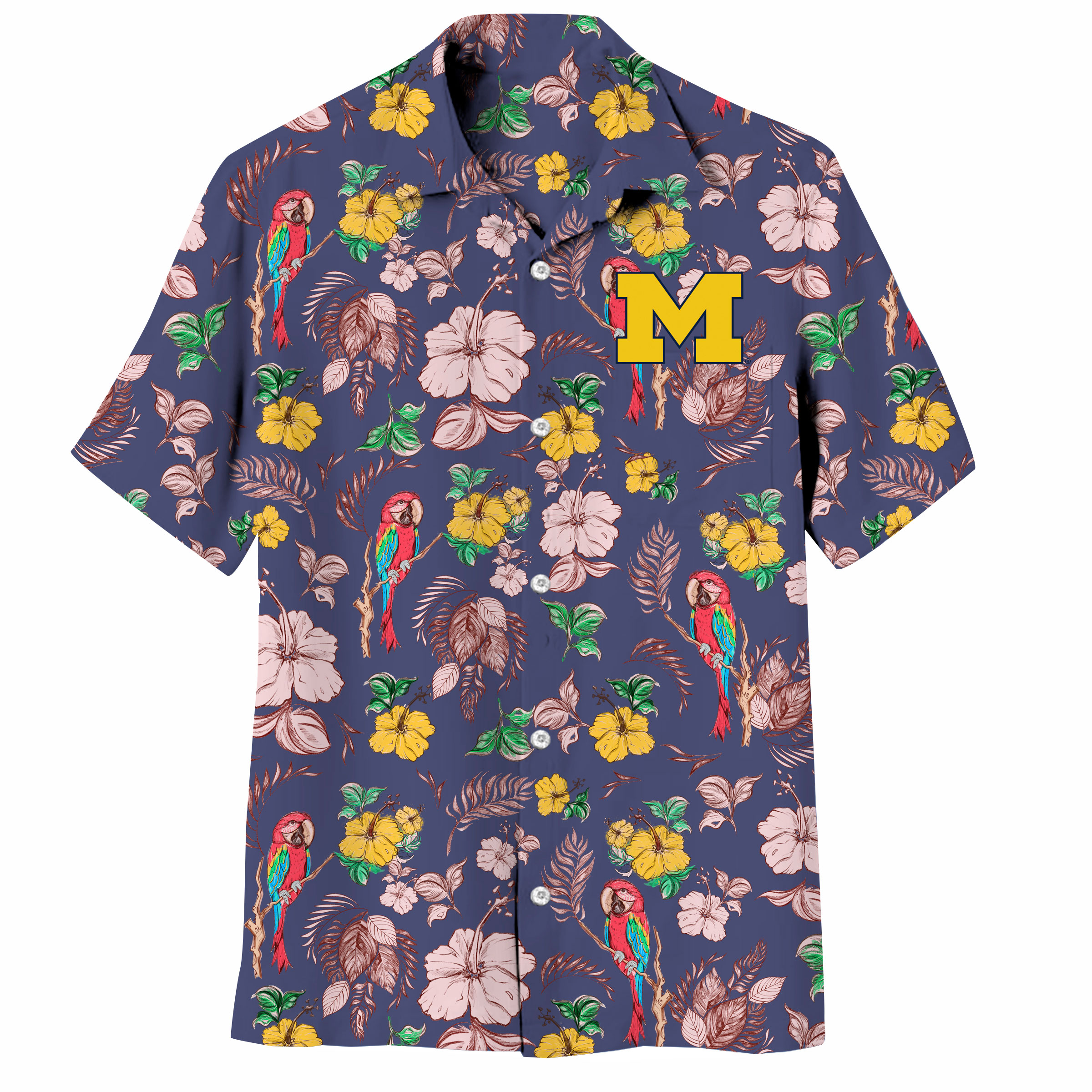 Wes and Willy Sports Fan College Team Tropical Parrot Button Up Hawaiian Shirt - Picture 22 of 43
