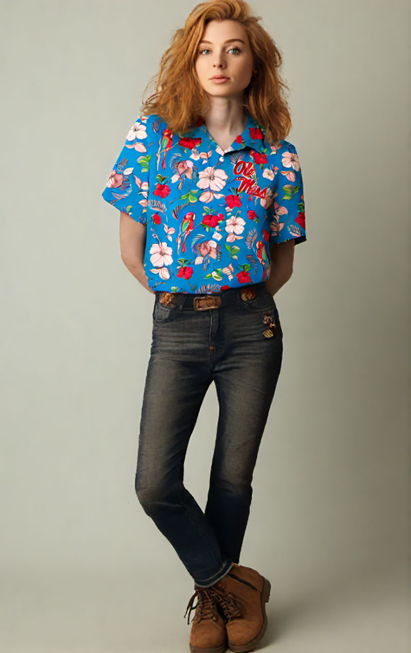 Wes and Willy Sports Fan College Team Tropical Parrot Button Up Hawaiian Shirt - Picture 27 of 43