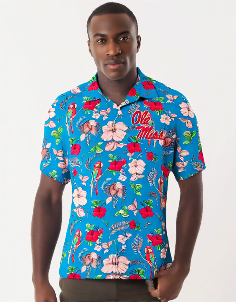 Wes and Willy Sports Fan College Team Tropical Parrot Button Up Hawaiian Shirt - Picture 24 of 43