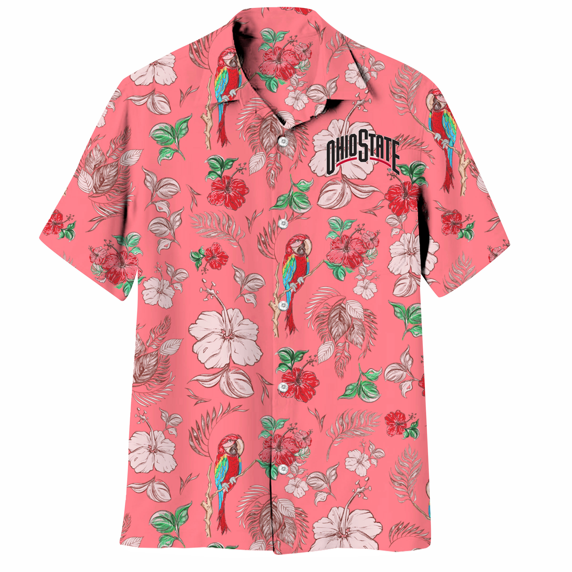 Wes and Willy Sports Fan College Team Tropical Parrot Button Up Hawaiian Shirt - Picture 28 of 43