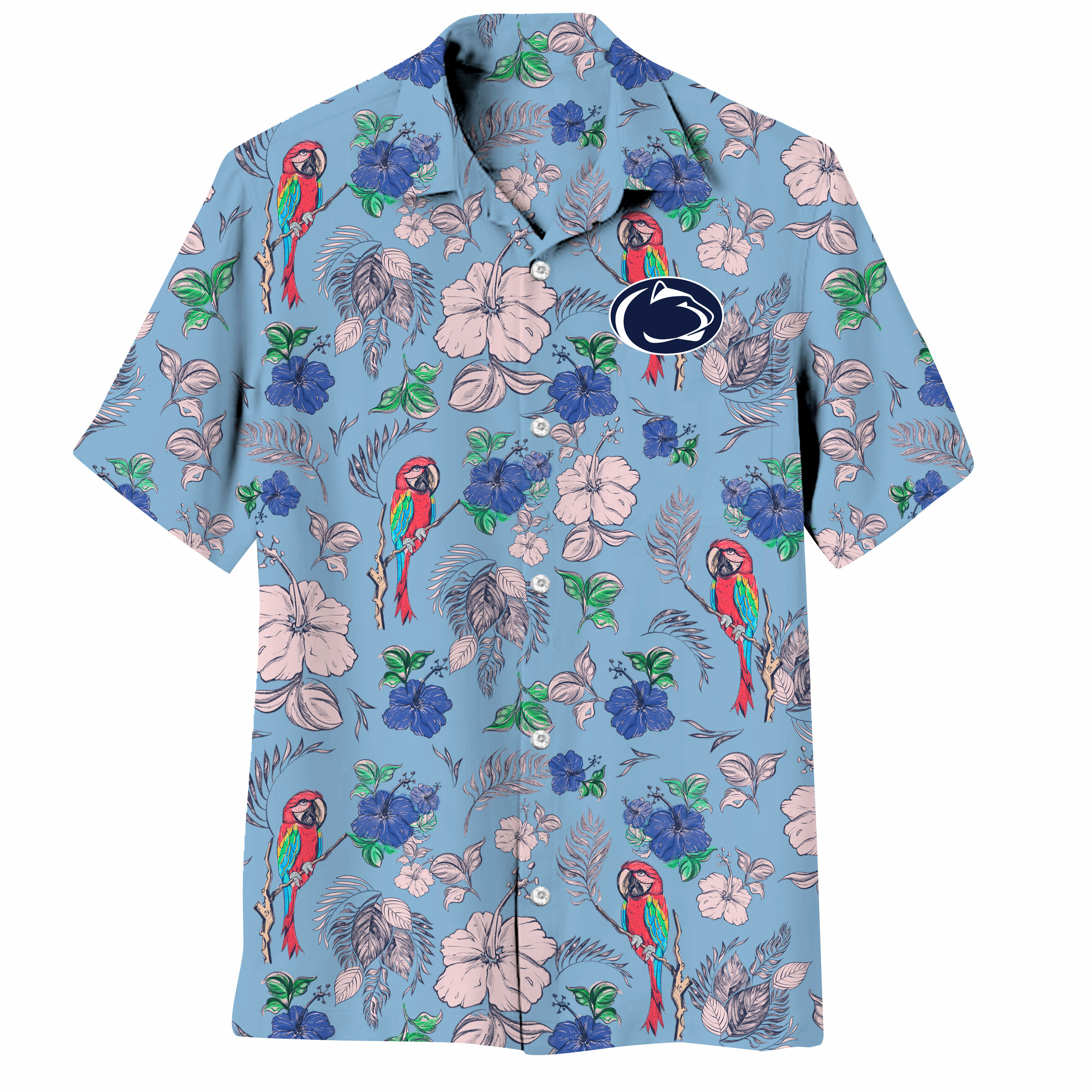 Wes and Willy Sports Fan College Team Tropical Parrot Button Up Hawaiian Shirt - Picture 30 of 43