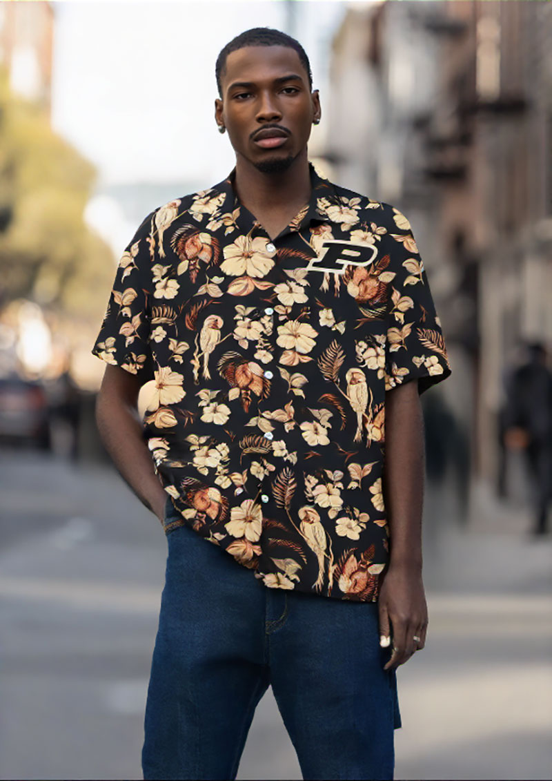 Wes and Willy Sports Fan College Team Tropical Parrot Button Up Hawaiian Shirt - Picture 33 of 43