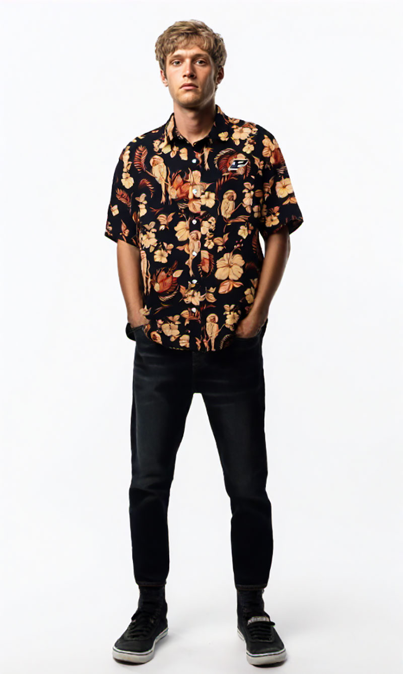 Wes and Willy Sports Fan College Team Tropical Parrot Button Up Hawaiian Shirt - Picture 32 of 43
