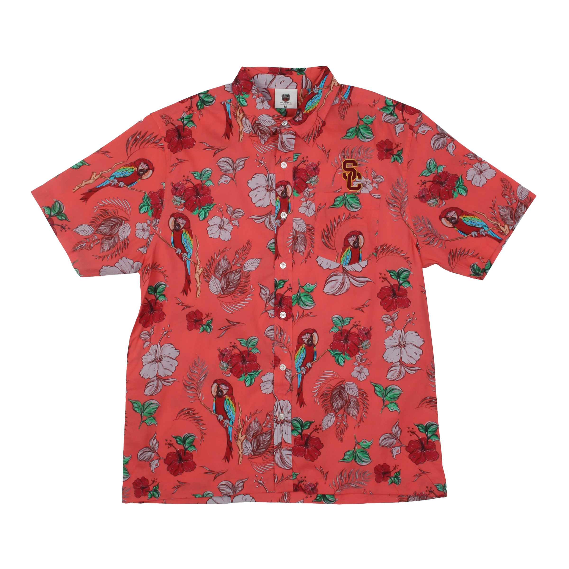 Wes and Willy Sports Fan College Team Tropical Parrot Button Up Hawaiian Shirt - Picture 42 of 43