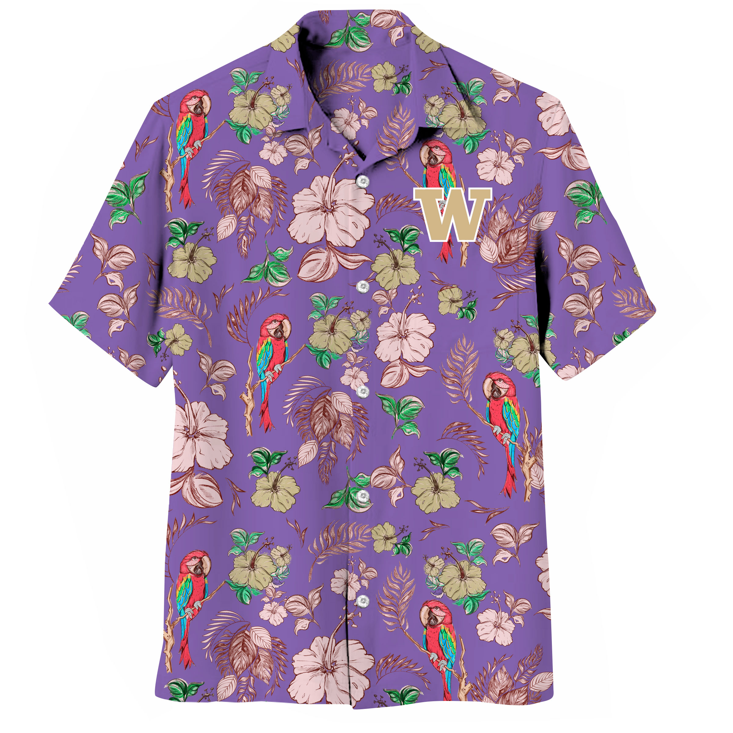 Wes and Willy Sports Fan College Team Tropical Parrot Button Up Hawaiian Shirt - Picture 43 of 43