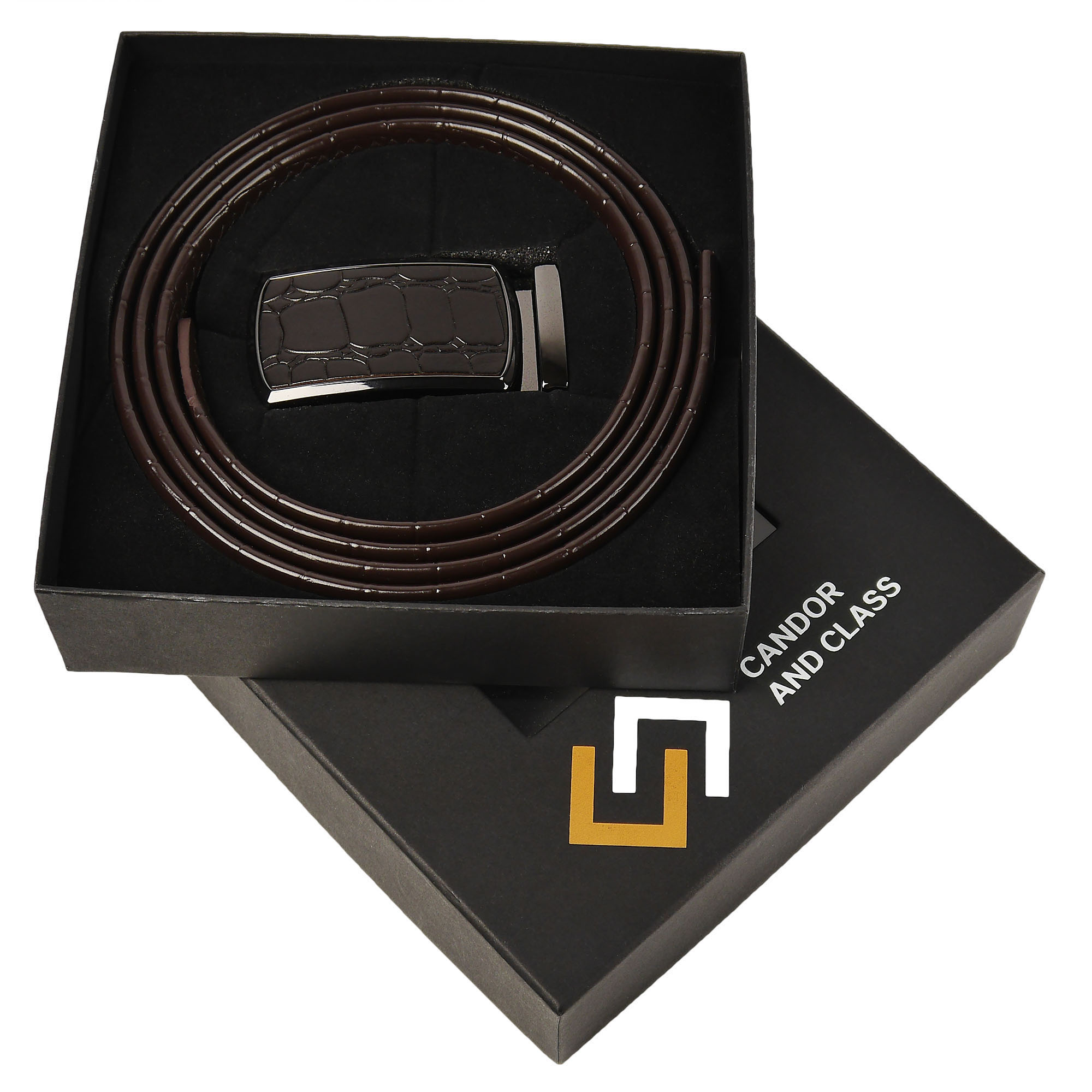 Cinturón de trinquete de cuero para hombre, ajuste para adaptarse a la cintura de 18"" - 56"", caja de regalo - Imagen 77 de 80