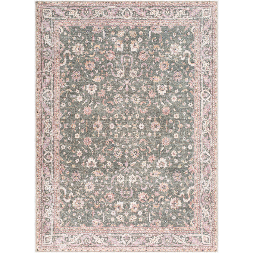 Area Rugs Tayce Traditional Medium Green Washable Area Rug - Picture 11 of 13