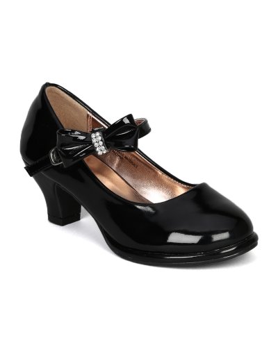 Toddler/Little Girl/Big Girl Patent Rhinestone Bow Mary Jane Kitten Heel Pump - Picture 14 of 18
