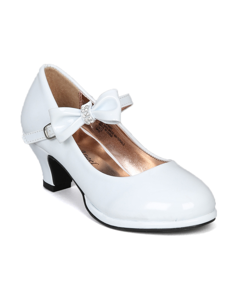 Toddler/Little Girl/Big Girl Patent Rhinestone Bow Mary Jane Kitten Heel Pump - Picture 9 of 18