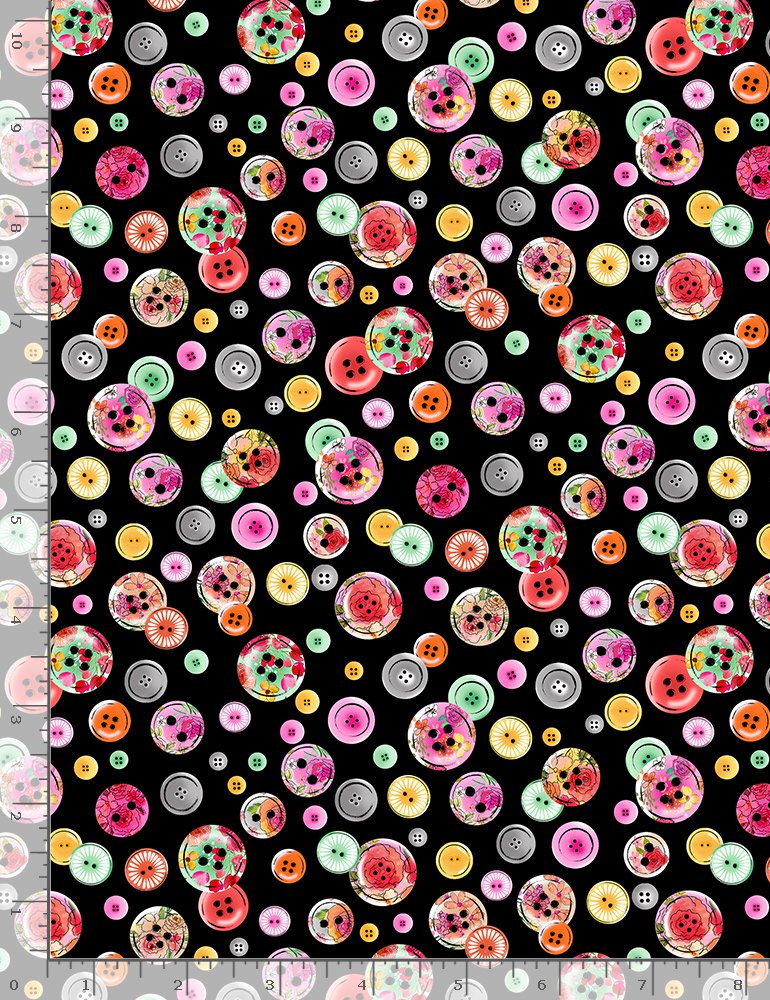 Sewing Fabric | Multi Color Button Toss Black | Timeless Treasures YARD main product image