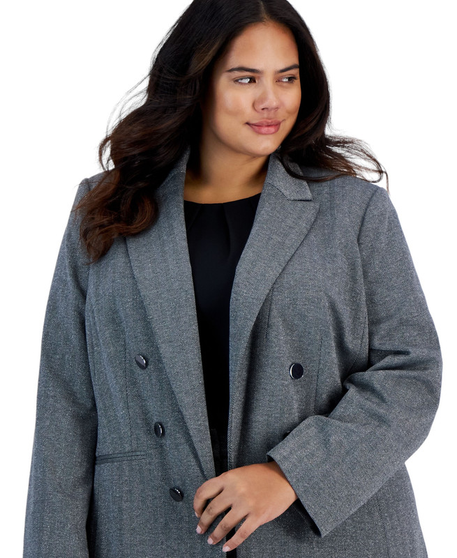 Bar III Women's Plus Size Shimmer Herringbone Long-Sleeve Blazer - Picture 6 of 6
