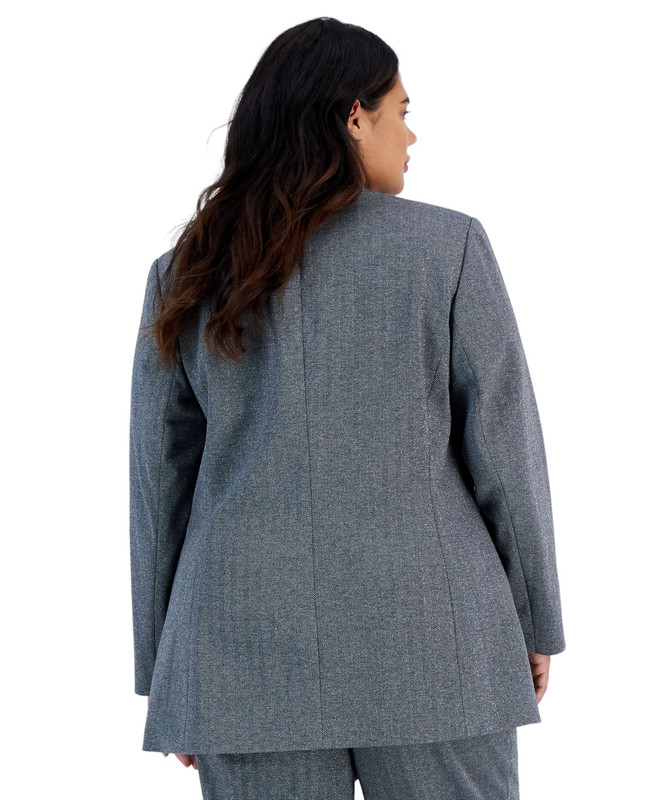 Bar III Women's Plus Size Shimmer Herringbone Long-Sleeve Blazer - Picture 5 of 6