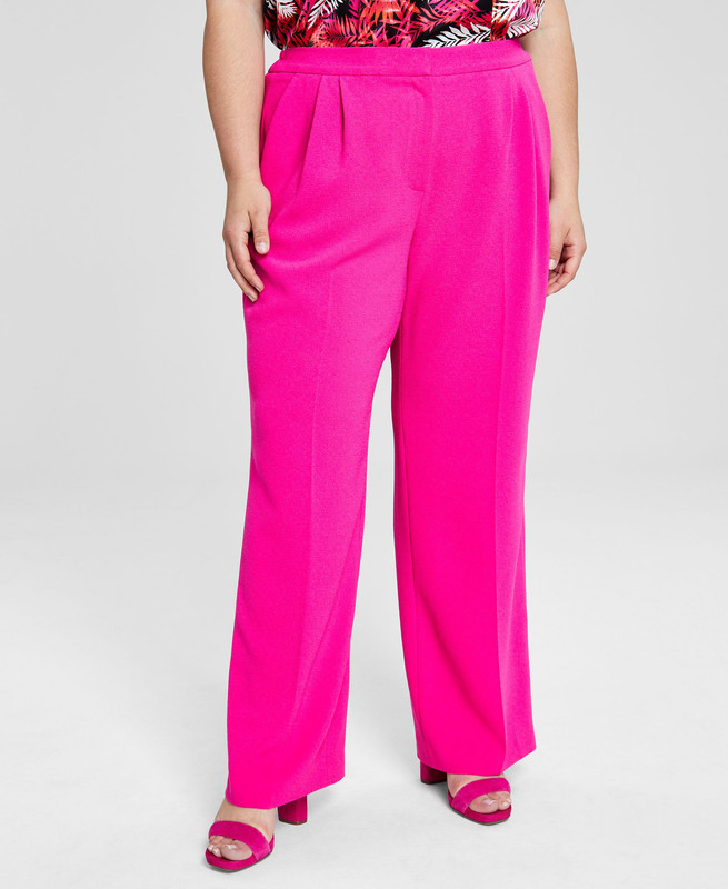 Bar III Women's Plus Size Textured Crepe Wide-Leg Pants - Picture 12 of 15