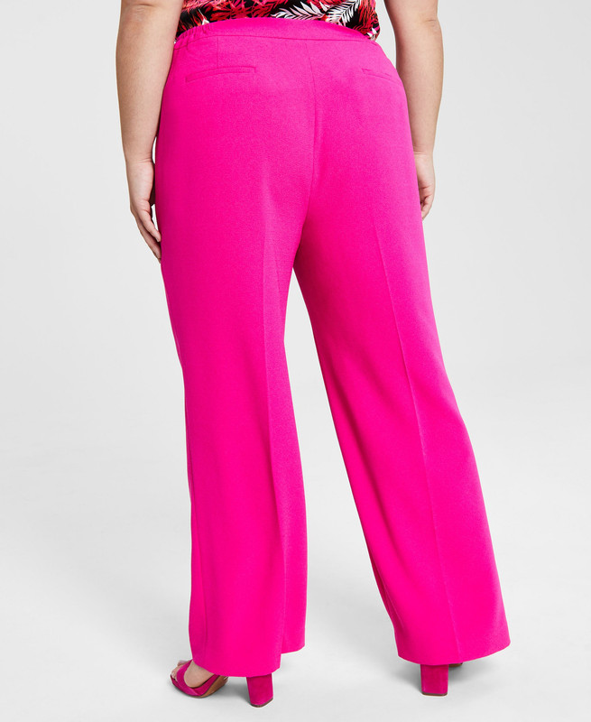 Bar III Women's Plus Size Textured Crepe Wide-Leg Pants - Picture 13 of 15