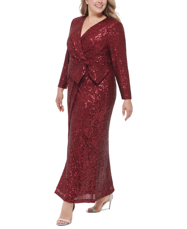 Eliza J Women's Plus Size V-Neck Long-Sleeved Sequinned Gown - Picture 8 of 8