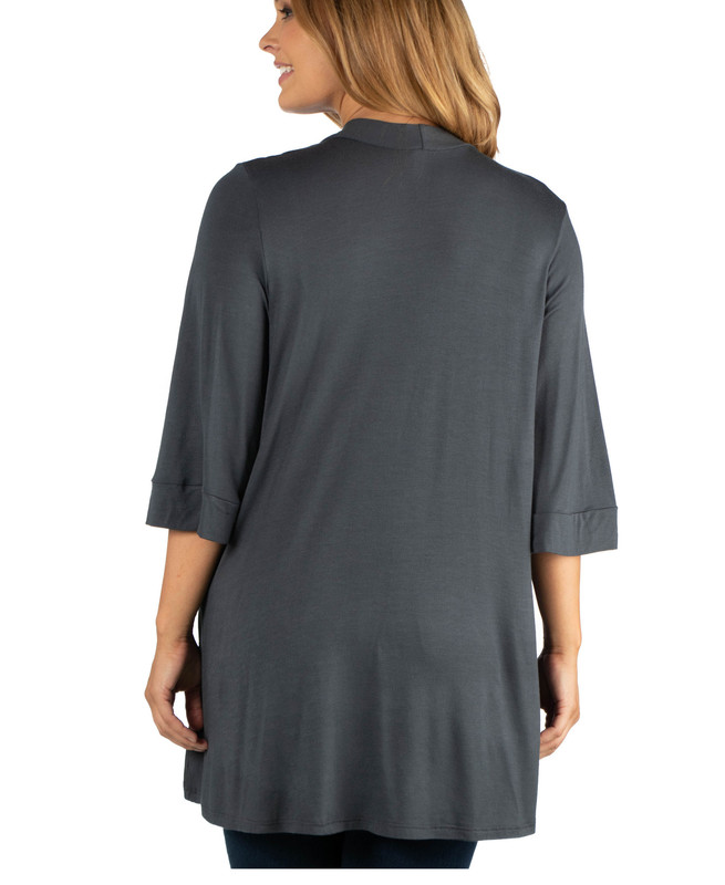 24seven Comfort Apparel Women's Open Front Elbow Sleeve Plus Size Cardigan - Picture 4 of 7