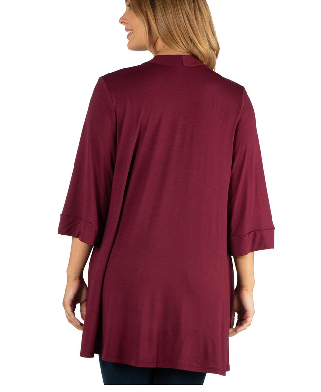 24seven Comfort Apparel Women's Open Front Elbow Sleeve Plus Size Cardigan - Picture 6 of 7