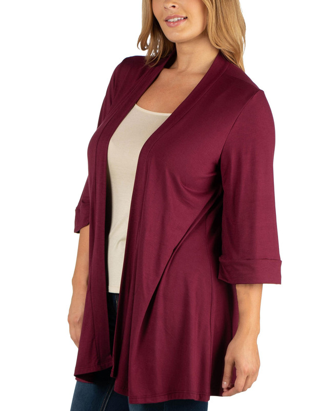 24seven Comfort Apparel Women's Open Front Elbow Sleeve Plus Size Cardigan - Picture 5 of 7