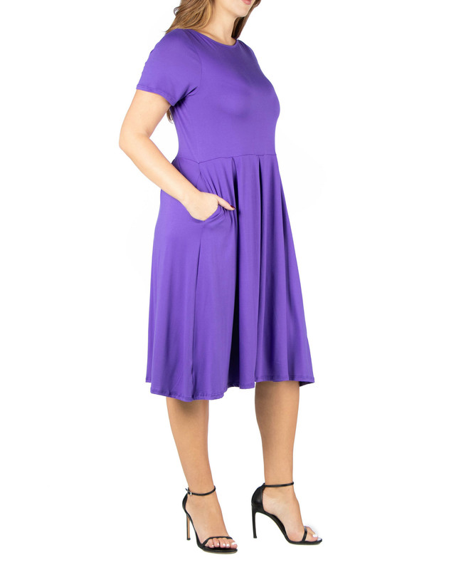 24seven Comfort Apparel Women's Plus Size Short Sleeve Midi Dress with Pockets - Picture 5 of 9