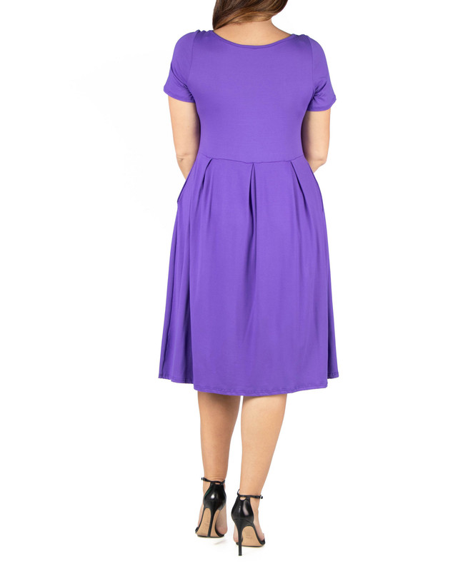 24seven Comfort Apparel Women's Plus Size Short Sleeve Midi Dress with Pockets - Picture 6 of 9
