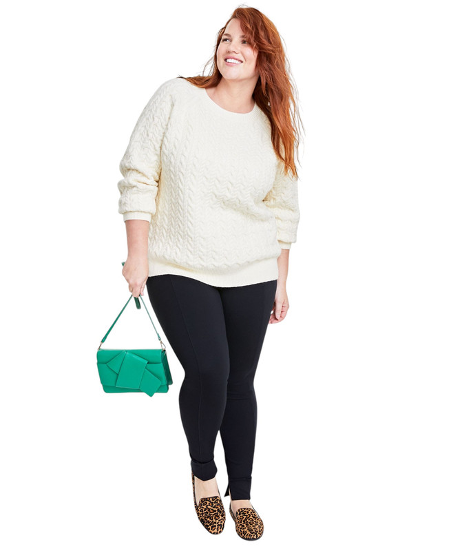 On 34th Women's Plus Size Perfect Cable-Knit Crewneck Sweater - Picture 12 of 17