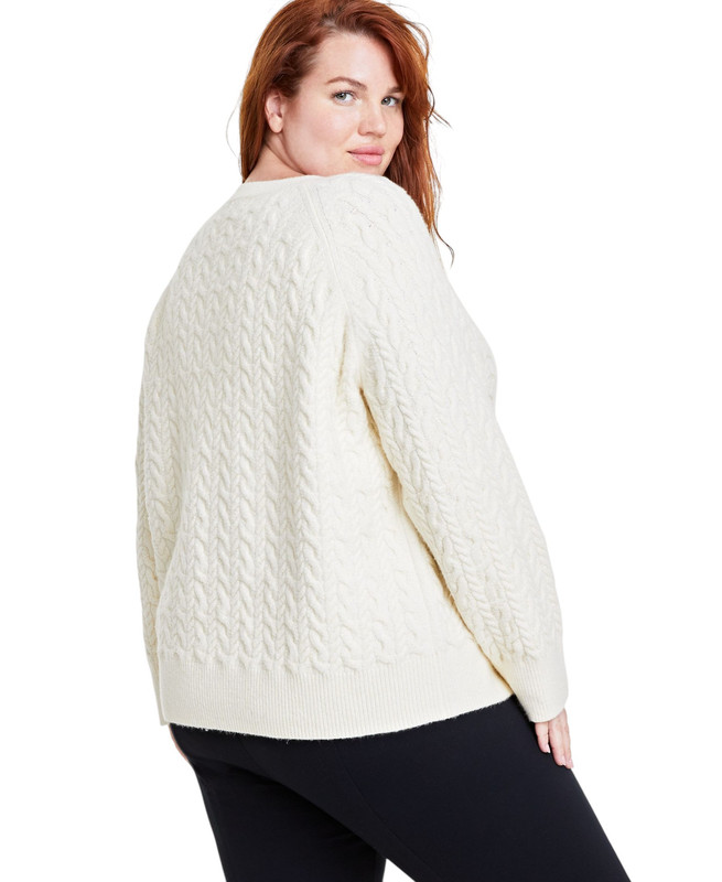 On 34th Women's Plus Size Perfect Cable-Knit Crewneck Sweater - Picture 13 of 17